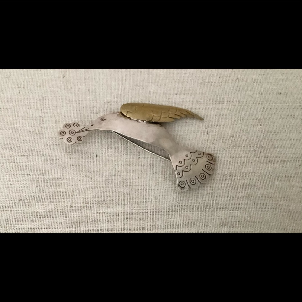 VINTAGE STERLING SILVER AND BRASS PIN